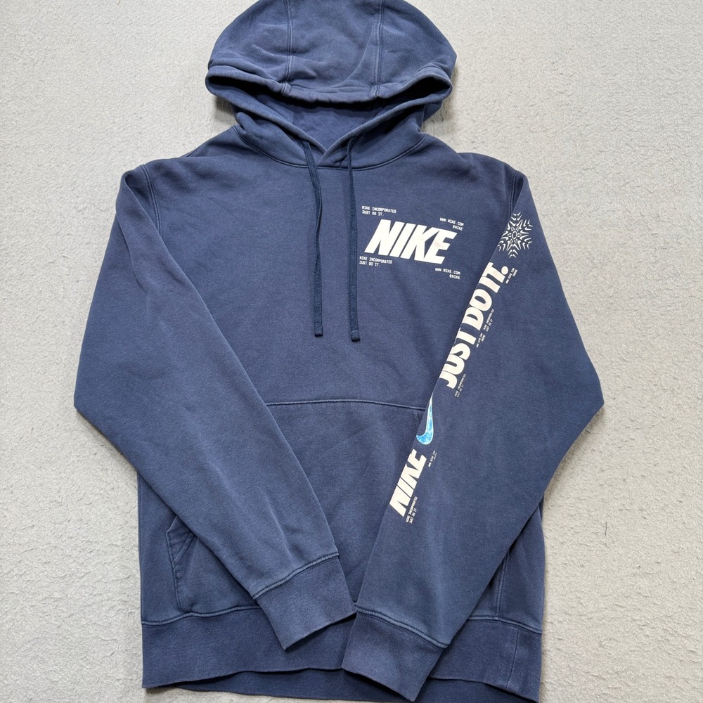 Nike Hoodie Men's Small Navy Just Do It Swoosh Fleece Lined Athletic Pullover